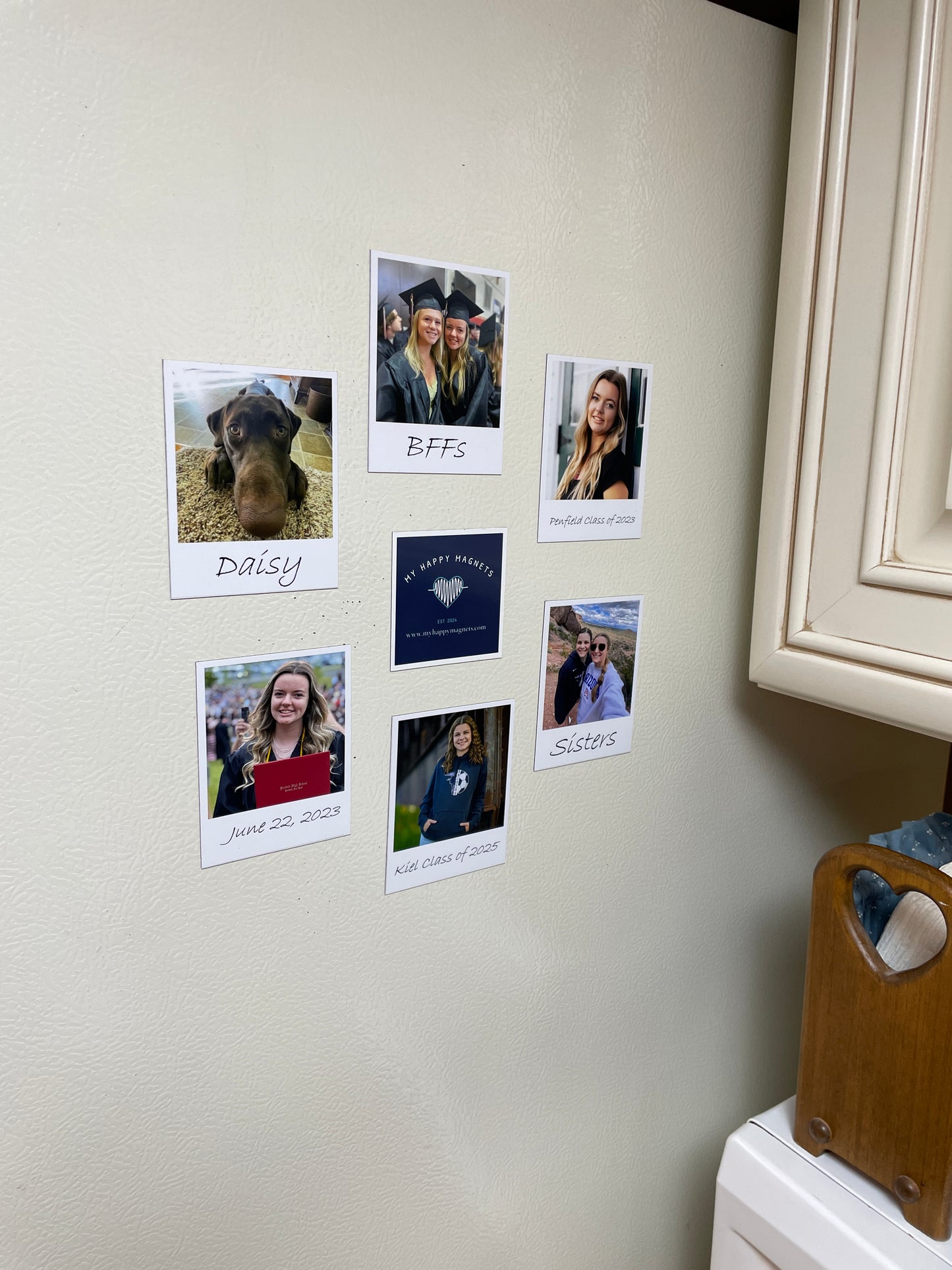 Retro Polaroid Style Photo Magnets with Custom Text